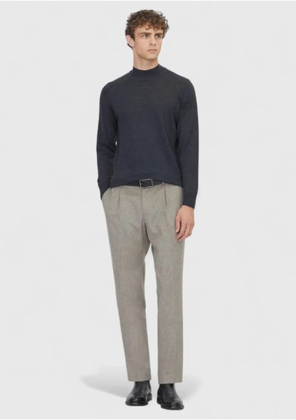 Antrasit Bato Yaka Düz Örgü Yün Karışımlı Triko Kazak fiyatları