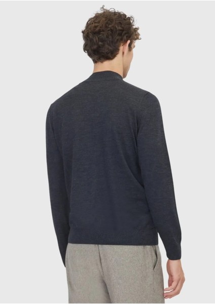 Antrasit Bato Yaka Düz Örgü Yün Karışımlı Triko Kazak indirimleri