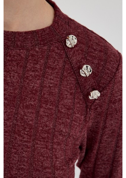 Bordo Düğme Detaylı Çizgili Triko Tunik 8132A fırsatları