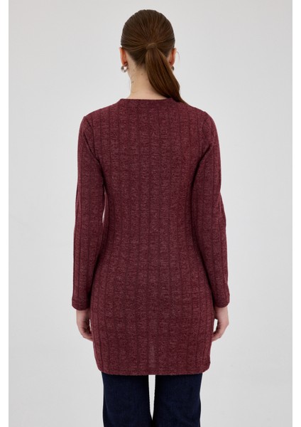 Bordo Düğme Detaylı Çizgili Triko Tunik 8132A indirimleri