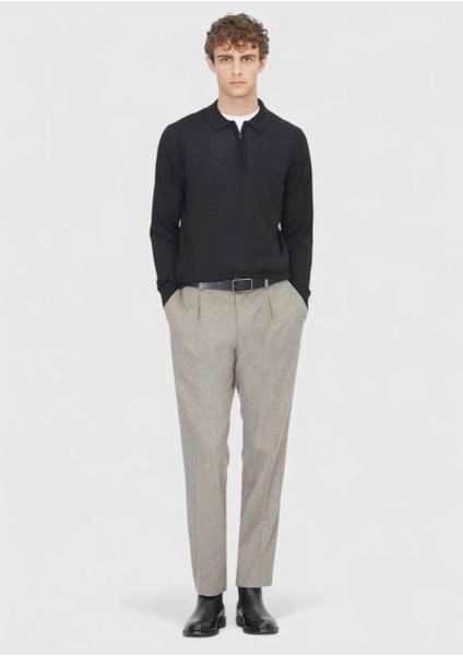 Siyah Polo Yaka Düz Örgü Yün Karışımlı Triko Kazak fiyatları