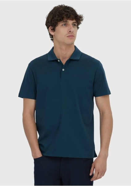 Petrol Düz Polo Yaka %100 Pamuk T-Shirt
