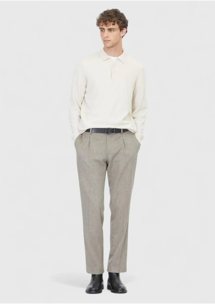 Ekru Polo Yaka Düz Örgü Yün Karışımlı Triko Kazak fiyatları