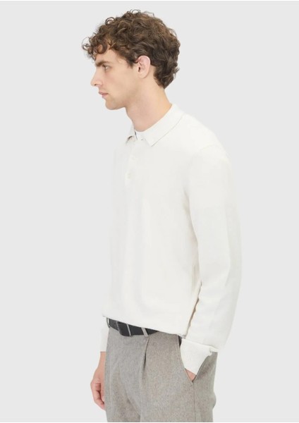 Ekru Polo Yaka Düz Örgü Yün Karışımlı Triko Kazak modelleri