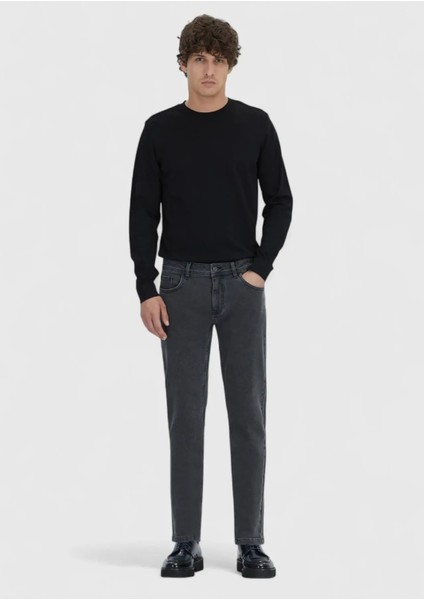 Antrasit Düz Slim Fit Denim Pamuk Karışımlı Pantolon