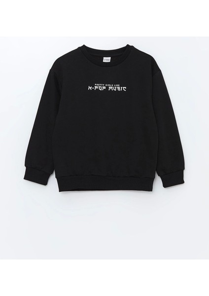 Lcw Kids Siyah Bisiklet Yaka Kız Çocuk Kalın Sweatshirt