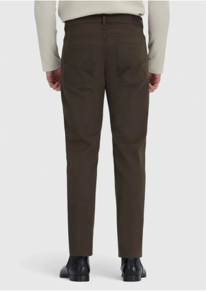 Haki Düz Dokuma Slim Fit Casual Pamuk Karışımlı Pantolon fırsatları