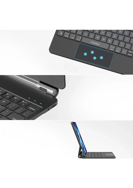 KB10 iPad Pro 12.9 (2021) Kablosuz Klavyeli Tablet Kılıfı - Siyah