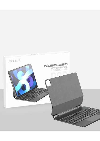 KB10 iPad Pro 12.9 (2021) Kablosuz Klavyeli Tablet Kılıfı - Siyah