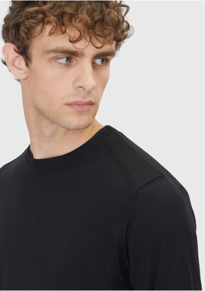 Siyah Bisiklet Yaka Düz Örgü Yün Karışımlı Triko Kazak fırsatları