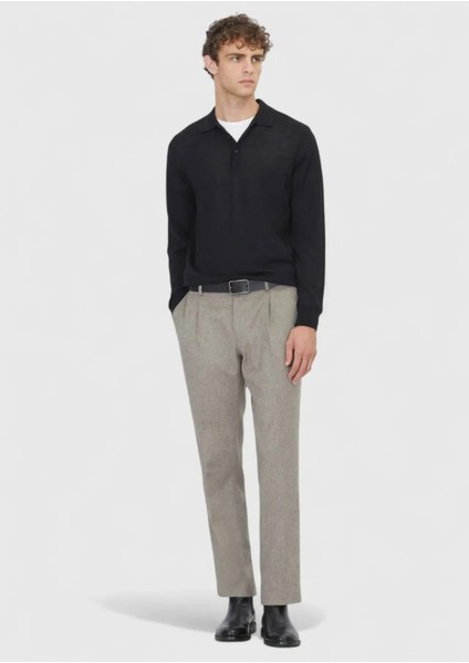 Siyah Polo Yaka Düz Örgü Yün Karışımlı Triko Kazak fiyatları