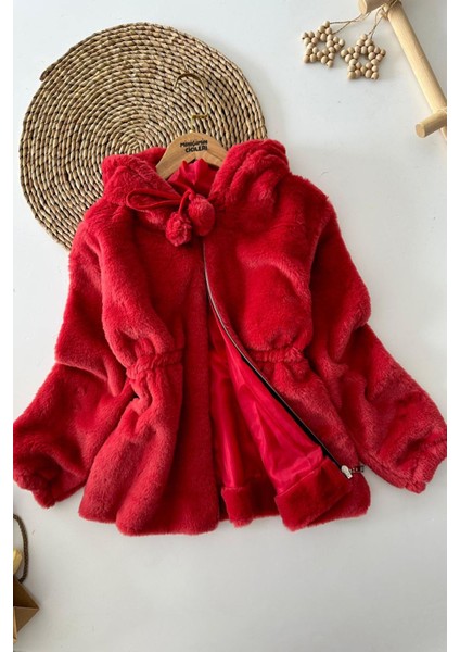 Pelüş Kız Çocuk Kapüşonlu Kız Çocuk Mont - Bordo fiyatları