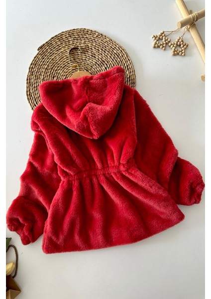 Pelüş Kız Çocuk Kapüşonlu Kız Çocuk Mont - Bordo modelleri
