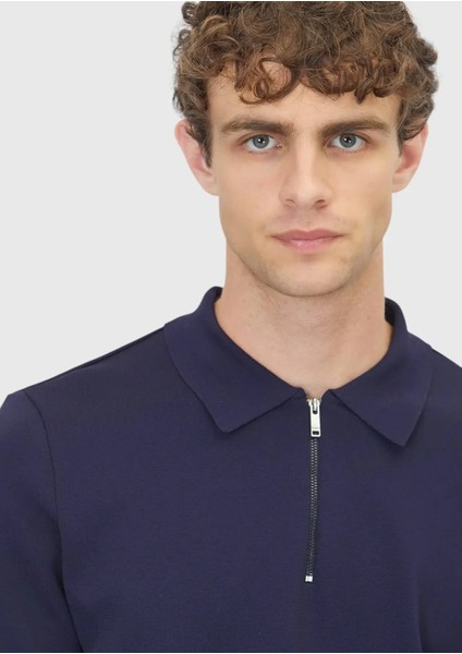 Lacivert Polo Yaka Düz Örgü Triko Kazak indirimleri