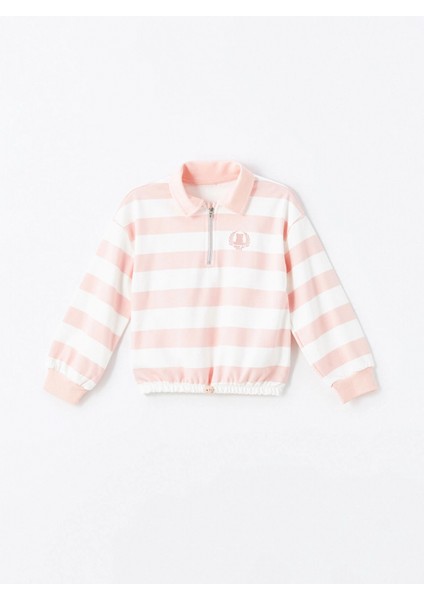 Lcw Kids Pembe Polo Yaka Çizgili Uzun Kollu Kız Çocuk Sweatshirt