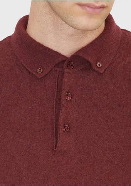 Bordo Polo Yaka Düz Örgü Yün Karışımlı Triko Kazak indirimleri