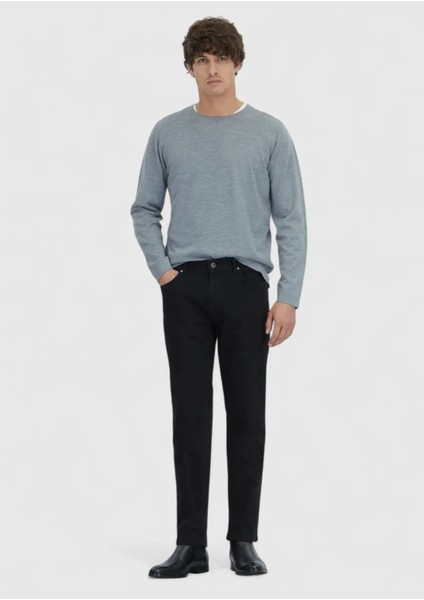 Siyah Düz Slim Fit Denim Pamuk Karışımlı Pantolon