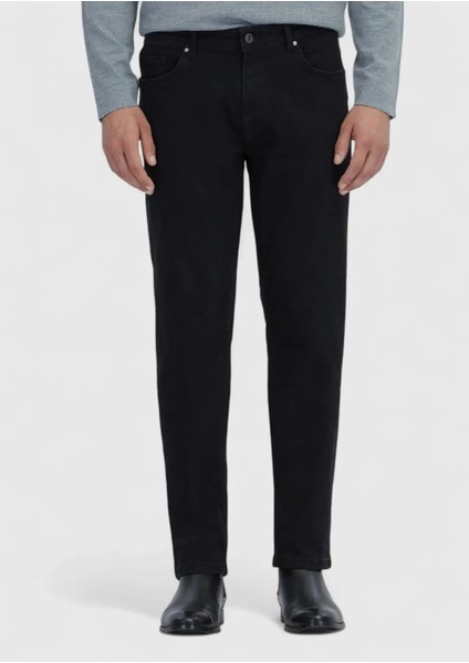 Siyah Düz Slim Fit Denim Pamuk Karışımlı Pantolon fiyatları