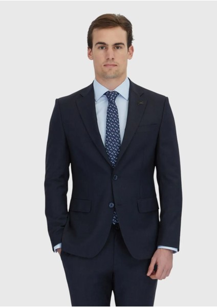 Lacivert Mikro Modern Fit Yün Karışımlı Takım Elbise