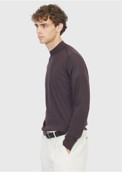 Mürdüm Bato Yaka Düz Örgü Yün Karışımlı Triko Kazak modelleri