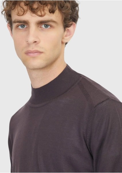 Mürdüm Bato Yaka Düz Örgü Yün Karışımlı Triko Kazak fırsatları