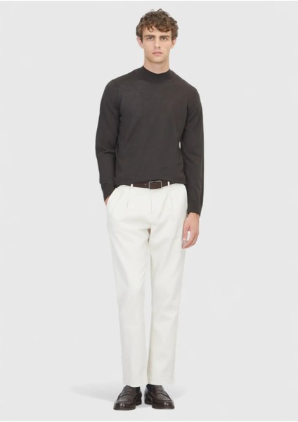 Kahverengi Bato Yaka Düz Örgü Yün Karışımlı Triko Kazak fiyatları