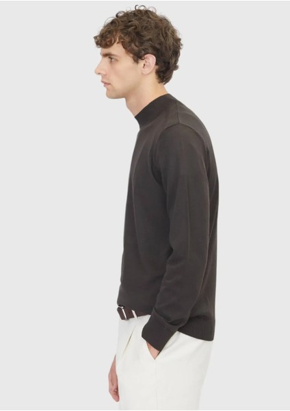 Kahverengi Bato Yaka Düz Örgü Yün Karışımlı Triko Kazak modelleri