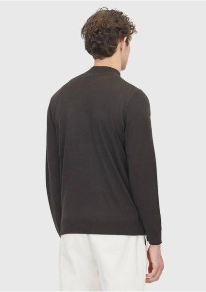 Kahverengi Bato Yaka Düz Örgü Yün Karışımlı Triko Kazak indirimleri