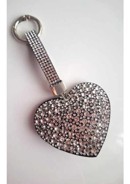 Lüks Hediyelik Zirkon Taşlı Nazar Boncuklu Gümüş Kalp Anahtarlık - Çanta Süsü 14,5 cm modelleri