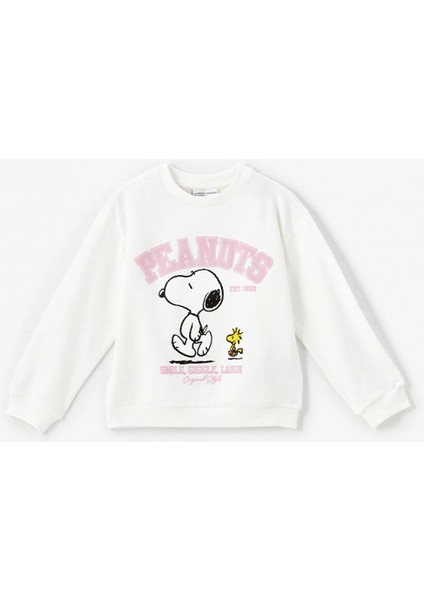 Lcw Kids Ekru Bisiklet Yaka Uzun Kollu Baskılı Kız Çocuk Sweatshirt