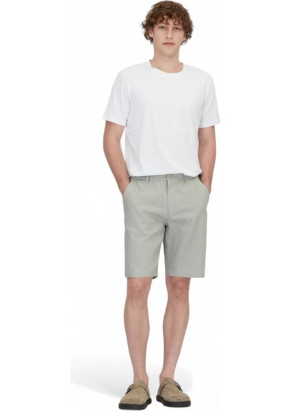 Nil Yeşili Dokuma Jogging Fit Casual Pamuk Karışımlı Bermuda