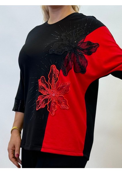 Takım bluz ve pantolon Üç Iplikli Pamuklu Yarasa Kol Beli Lastikli Yan Cep Detaylı Işlemeli ve Taş Işçiliği fiyatları