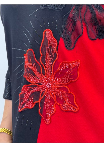 Takım bluz ve pantolon Üç Iplikli Pamuklu Yarasa Kol Beli Lastikli Yan Cep Detaylı Işlemeli ve Taş Işçiliği modelleri