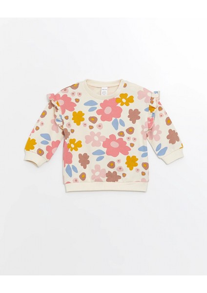 Lcw Baby Ekru Bisiklet Yaka Uzun Kollu Çiçekli Kız Bebek Sweatshirt ve Eşofman Alt 2'li Takım fiyatları