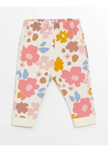 Lcw Baby Ekru Bisiklet Yaka Uzun Kollu Çiçekli Kız Bebek Sweatshirt ve Eşofman Alt 2'li Takım modelleri