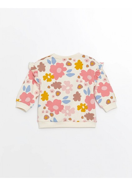 Lcw Baby Ekru Bisiklet Yaka Uzun Kollu Çiçekli Kız Bebek Sweatshirt ve Eşofman Alt 2'li Takım fırsatları