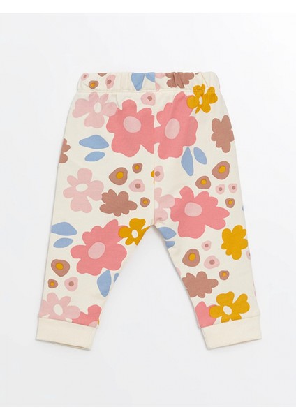 Lcw Baby Ekru Bisiklet Yaka Uzun Kollu Çiçekli Kız Bebek Sweatshirt ve Eşofman Alt 2'li Takım indirimleri