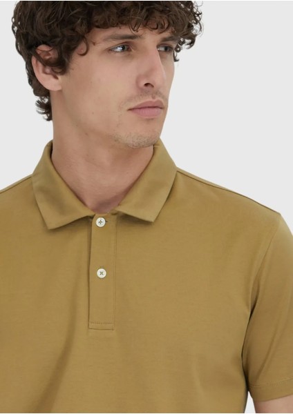 Zeytin Yeşili Düz Polo Yaka %100 Pamuk T-Shirt fırsatları