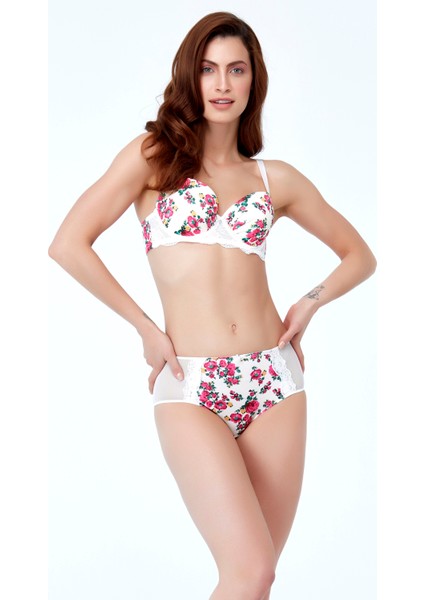 Gardenia Control Slip, Kadın Dantelli Çiçek Baskılı Ekru Yüksek Bel Külot fiyatları