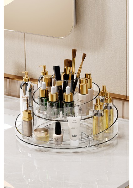 360° Dönebilen Makyaj Organizeri, Beyaz, Şık ve Pratik Düzenleyici