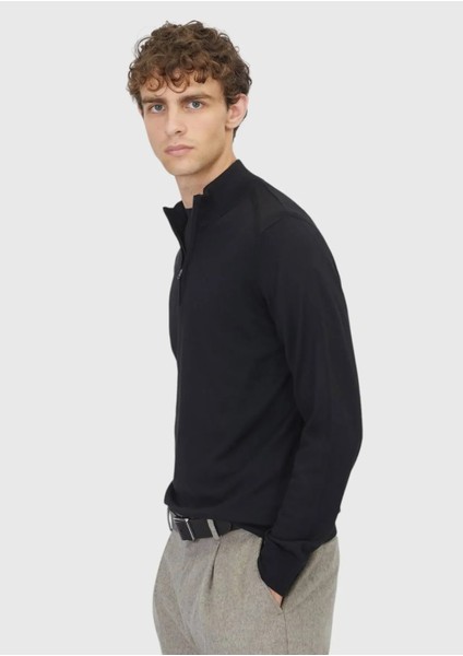 Siyah Yarım Balıkçı Yaka Düz Örgü Yün Karışımlı Triko Kazak modelleri