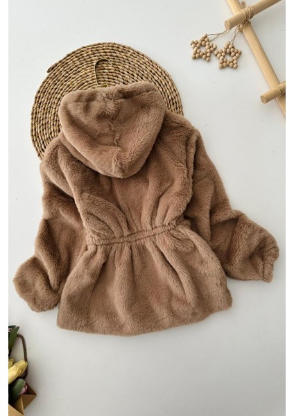 Pelüş Kız Çocuk Kapüşonlu Kız Çocuk Mont - Vizon fiyatları