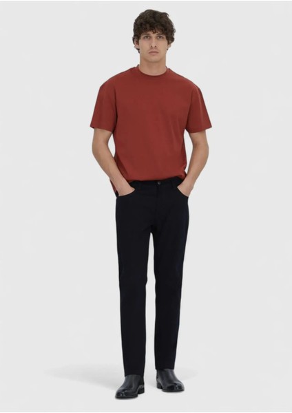 Lacivert Düz Dokuma Slim Fit Casual Pamuk Karışımlı Pantolon