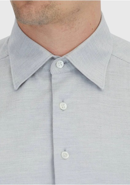 Açık Gri Desenli Casual Fit Dokuma Casual %100 Pamuk Gömlek fırsatları