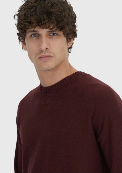 Bordo Bisiklet Yaka Düz Örgü Yün Karışımlı Triko Kazak modelleri