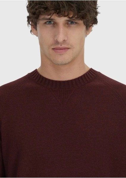Bordo Bisiklet Yaka Düz Örgü Yün Karışımlı Triko Kazak fırsatları