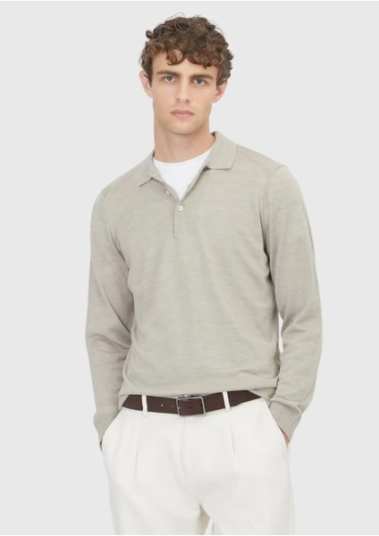 Taş Polo Yaka Düz Örgü Yün Karışımlı Triko Kazak