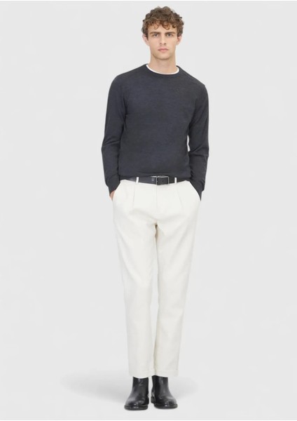 Antrasit Bisiklet Yaka Düz Örgü Yün Karışımlı Triko Kazak fiyatları