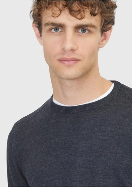 Antrasit Bisiklet Yaka Düz Örgü Yün Karışımlı Triko Kazak fırsatları