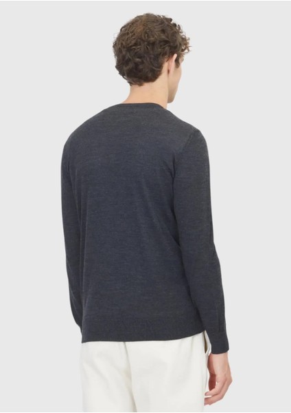 Antrasit Bisiklet Yaka Düz Örgü Yün Karışımlı Triko Kazak indirimleri